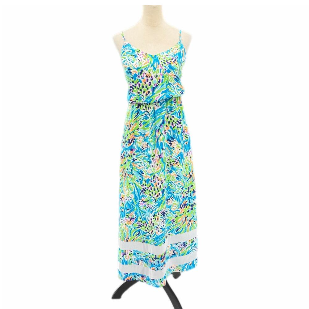 Lilly Pulitzer Deanna Sea Soiree White Blue Spaghetti Strap Beachy Maxi Dress